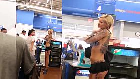 Tattooed Blonde Stripper flashing at Walmart