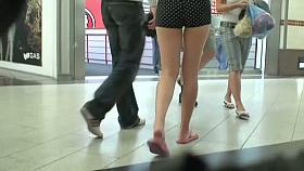 Sexy girlfriend walking the mall in her underpants