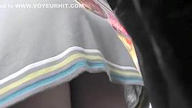 Upskirt of a pussy bulge in a thong