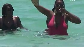 Candid Huge Black Bikini Beach Cleavage