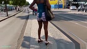 Black woman with a nice ass in shorts