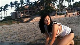 Sexy young brunette gets jizzed at the beach by stranger