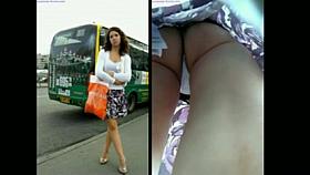 Upskirt bus stop white panties