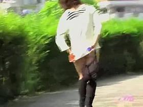 Caring short-haired Asian sweetie loses her skirt during wild sharking meeting