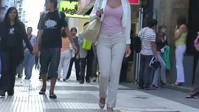 horny ass chick street candid dark curly hair in tight trousers