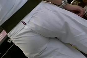 sexy brunette white pants...best ass