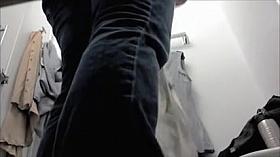 Spy cam in the change room admires hot female butt in jeans