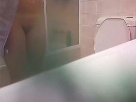 Shower room hidden cam records babe washing and toweling