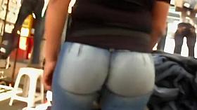 Sensational ass in skin tight jeans pants