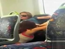 Lesbian pussy licking on the train