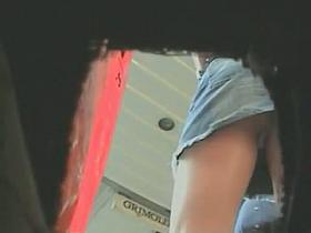 Real upskirt video of a hot chick wearing a jean mini skirt while out shopping