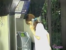 Sweet Japanese schoolgirl in a public sharking video