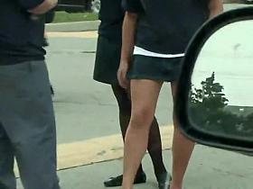 Schoolgirls in short skirt uniforms