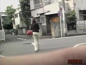 Instant top sharking attack with tall attractive Japanese slut being caught of her guard