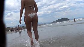 Perfect body brunete in white bikini