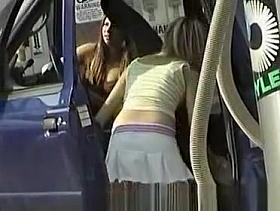 Short skirts at the car wash