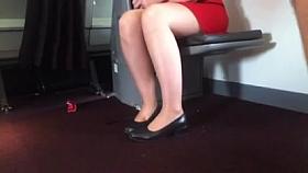 Candid Air Stewardess Nylon Legs Feet and Shoeplay