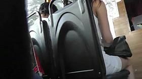 Upskirt Pure White Strap On Bus