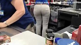 Yummy ass of a cashier worker