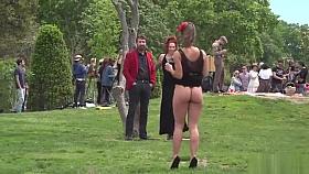 Butt naked slave walked in the park