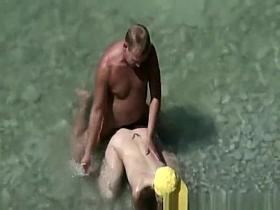 Nudist in yellow white fucked in beach