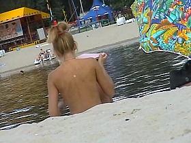 Lewd hunter with beach spy cam records sexy nudist girl