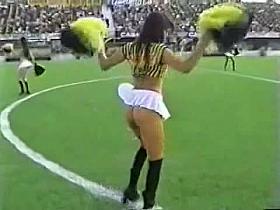 A sizzling view up the skirts of dancing cheerleaders in tiny thongs