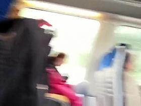 Guy caught playing with cock in train