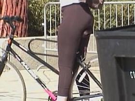 Sexy girl on bicycle on the street candid voyeur movie 04k