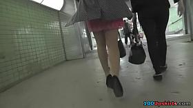 Admirable-looking upskirt beauty in subway