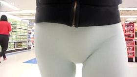 Skintight spandex pants on an amateur woman
