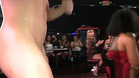 Filthy chick gobbles real stripper dick