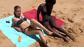 Threesome Fuck at the Beach Banging White and Black Girl