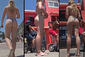 Bikini-clad huge buttocks get filmed from behind on the street
