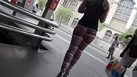 Delicious blonde with big ass walks around in tight leggings
