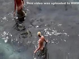 Nudist bathing sea water and blowjob