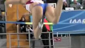 Fit Russian sportswoman competes on the track in flimsy clothes