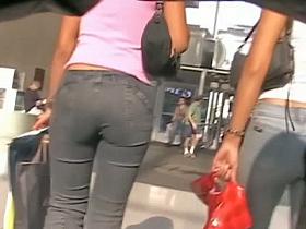 Enticing behinds caught on tape by a street candid cam