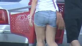 Candid Ass in short tight shorts