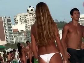 Girl with a fantastic ass plays volleyball