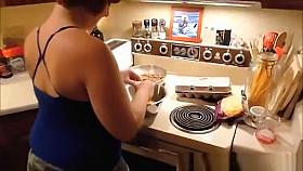 Chubby wife filmed cooking