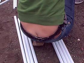 Sexy candid butt seen under chicks jeans in the street