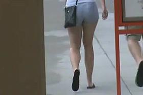 White girl booty jiggle in shorts