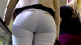 Candid - Latina Ass In Tight White Jeans