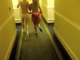 Naughty teen girls running with nude tits in the hotel
