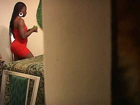 Ebony masturbating while spied on cam
