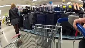 Woman flashes in car and supermarket