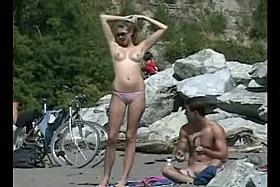 Blonde milfs and teens enjoying the the sun on a nude beach