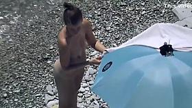 Horny Nudist Wife Playing with hubby's cock beach voyeur spy
