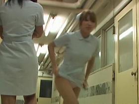 Pretty teen nurse got her short uniform dress pulled up